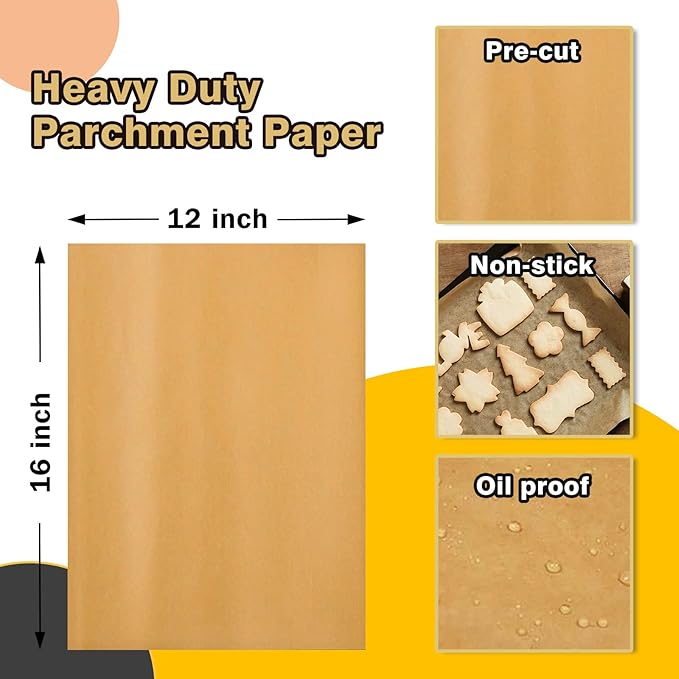 Katbite 12x16 Inch Parchment Paper Sheets, Pre cut Unbleached Baking Paper, Heavy Duty & Non-stick