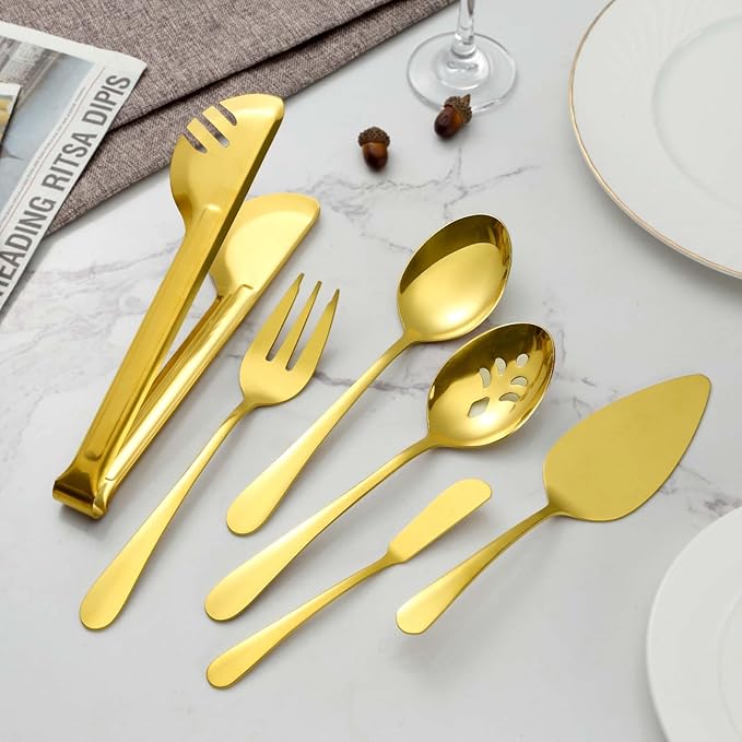 BEWOS Gold Serving Utensils, 20-Piece Serving Utensils set, Gold Serving Spoons, Slotted Spoons