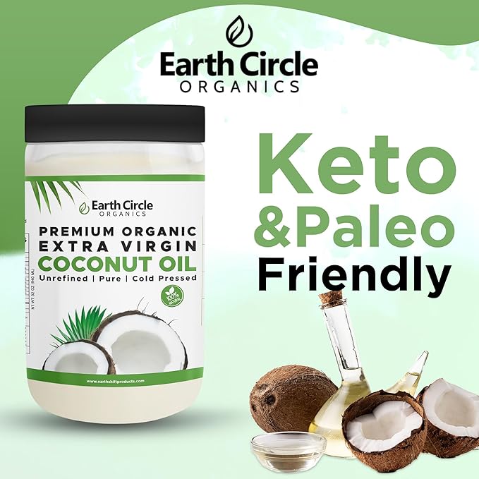 Earth Circle Organics Premium Ultra Pure Extra Virgin Organic Coconut Oil, Cold Pressed, Baking