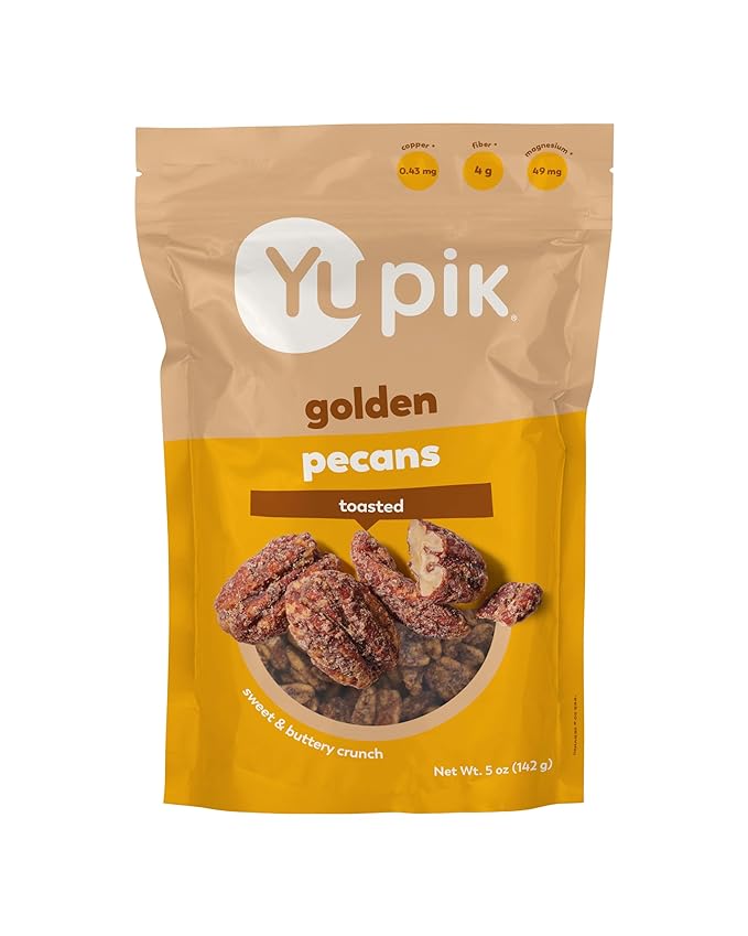 Yupik Toasted Golden Pecans, 5 Oz, Gluten-Free, Kosher, Non-GMO, Sweet Snack, Crunchy Glazed Pecans