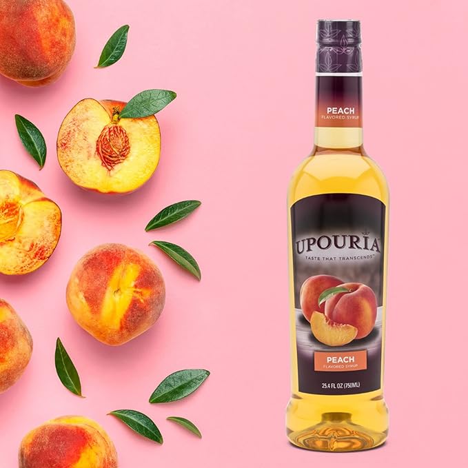 Upouria Peach Syrup Flavoring, 100% Vegan, Gluten-Free, Kosher, 750ml bottle (Pack of 2) with 1
