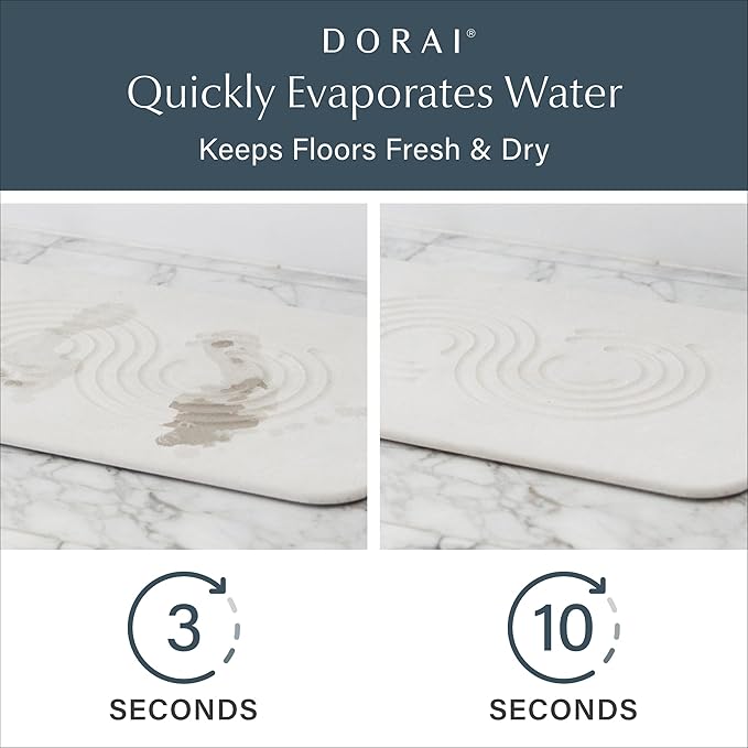 Dorai Home Bath Stone Mat 23.6"x15.4" – Quick-Dry, Non-Slip Diatomite Stone Bath Mat for Bathroom