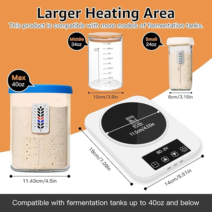 Sourdough Starter Warmer with Memory Function– 1°F Precision Temperature Control (70–100°F), Auto