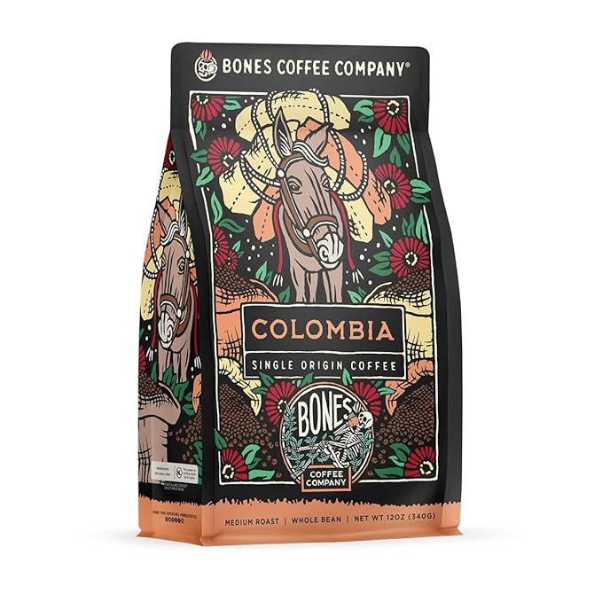 Bones Coffee Company Colombia Single-Origin Coffee, Almonds, Dried Fruit, Vanilla Notes, Flavored