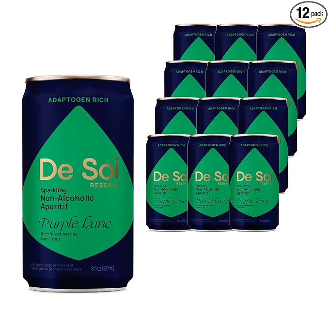 De Soi Purple Lune Mocktails NA Drinks 8 fl oz (12-pack) - Adaptogen Drink, Sparkling Drink with