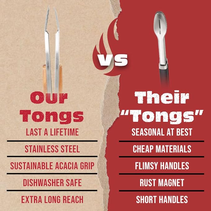 BBQ-AID Pro BBQ Tongs for Grill - 17" Professional Grade Barbecue Tongs for Cooking- Solid & Sturdy