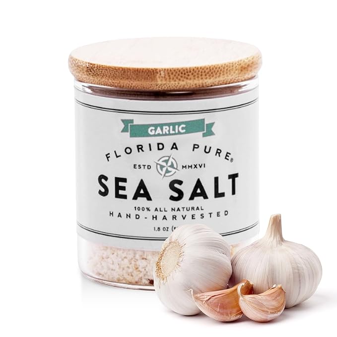 FLORIDA PURE Garlic Sea Salt 80+ Mineral Sea Salt Unrefined Garlic Salt, Non Iodized, Natural Sea