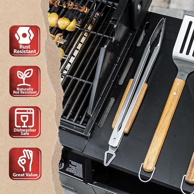 BBQ-AID Pro BBQ Tongs for Grill - 17" Professional Grade Barbecue Tongs for Cooking- Solid & Sturdy