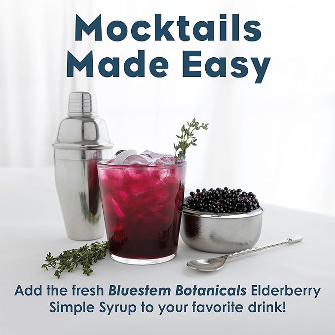 Bluestem Botanicals Organic Elderberry Simple Syrup, 8 oz, Cocktail and Mocktail Mixer for Drinks