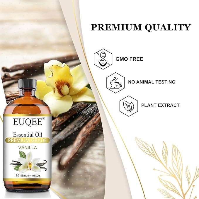 Vanilla Essential Oil 118 ml Premium Vanilla Oil with Glass Dropper, Great for Diffusers