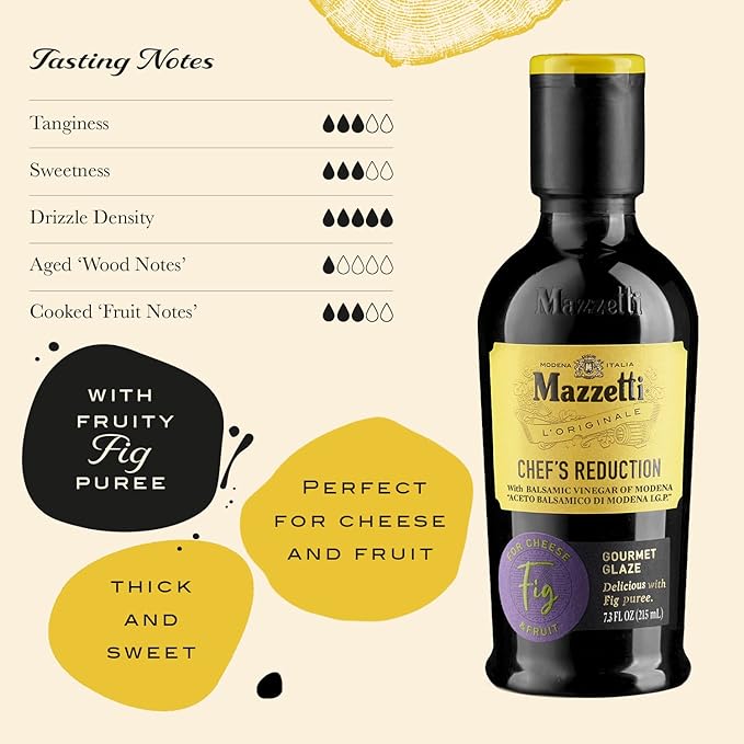 Mazzetti Fig Balsamic Vinegar Glaze of Modena PGI | Thick & Rich | Perfect for Fruit & Cheese | 7.3