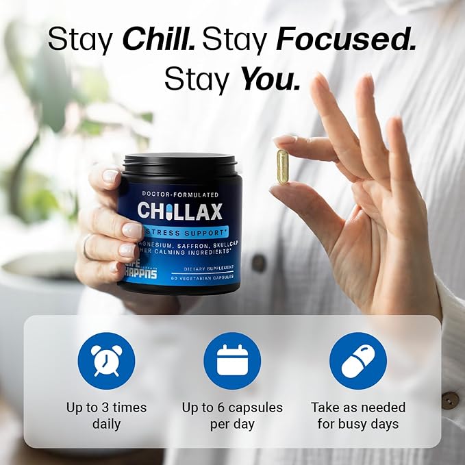 Life Happns Chillax, Calm Support Supplement, L Theanine, Magnesium, GABA and Saffron Supplements