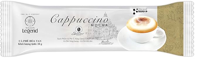 TRUNG NGUYEN LEGEND Cappuccino Mocha Instant Coffee Single Served Stick for Energy Boost (8oz - Box
