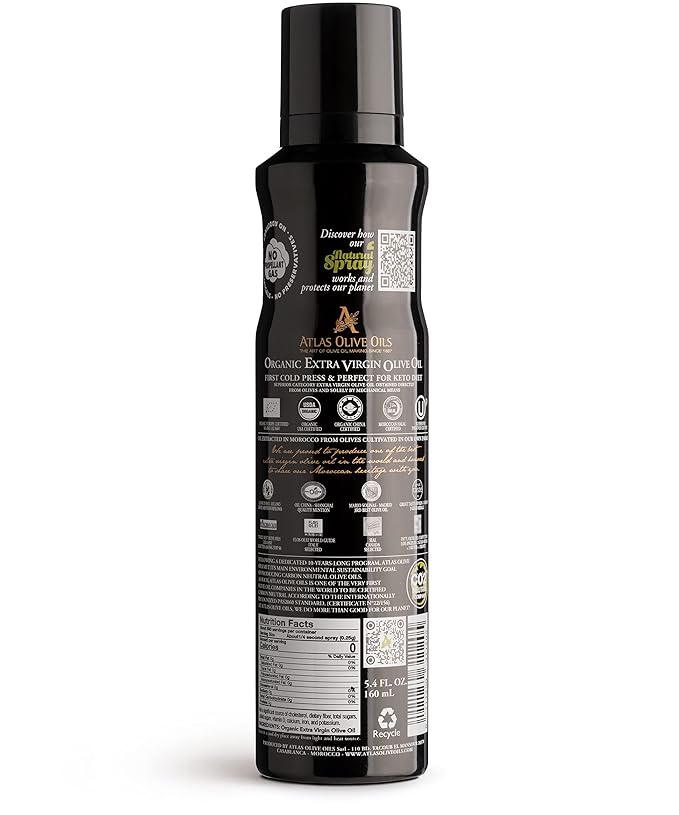 Cooking Oil by Atlas, Extra Virgin Olive Oil Spray, Dual Function Spray and Stream, 5.4 fl oz, Non