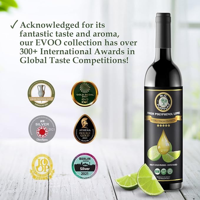 M.G. PAPPAS High Polyphenol Rich Lime Infused Olive Oil Extra Virgin - Over 500mg/kg - Unfiltered