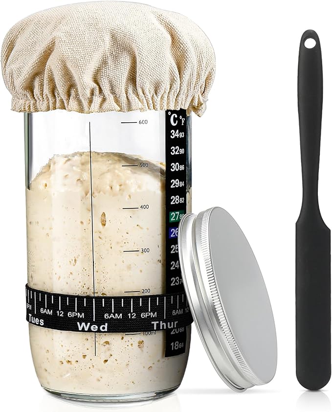 Sourdough Bread Baking Supplies,24 oz Sourdough Starter Jar Glass, Sourdough Starter Kit with Date