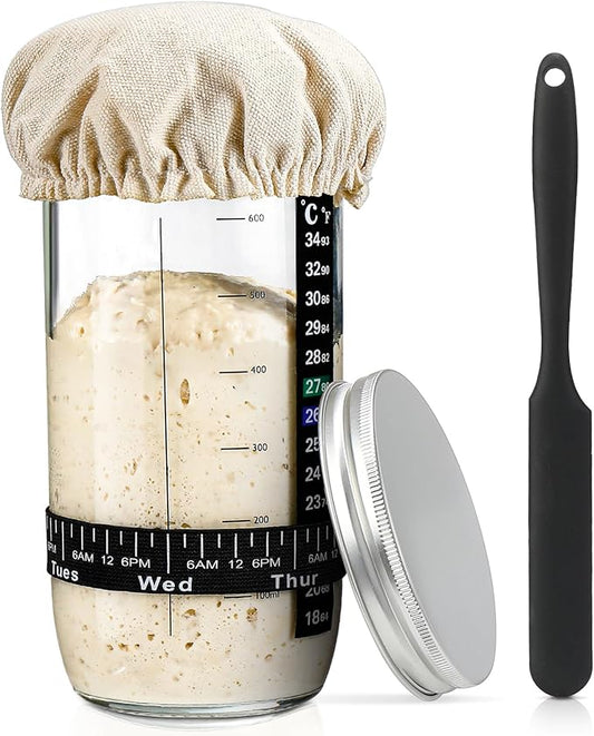 Sourdough Bread Baking Supplies,24 oz Sourdough Starter Jar Glass, Sourdough Starter Kit with Date