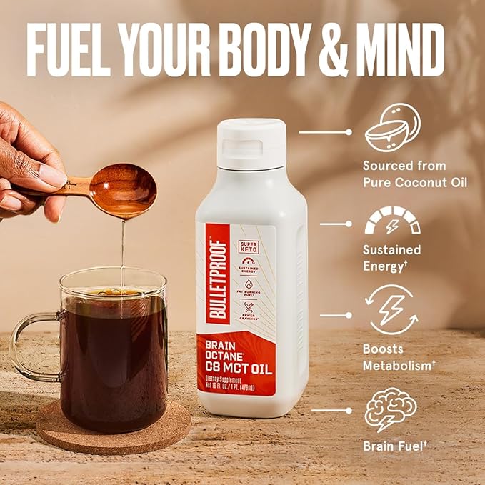 Bulletproof Brain Octane C8 MCT Oil, 16 Ounces (Pack of 2), Keto Supplement for Sustained Energy