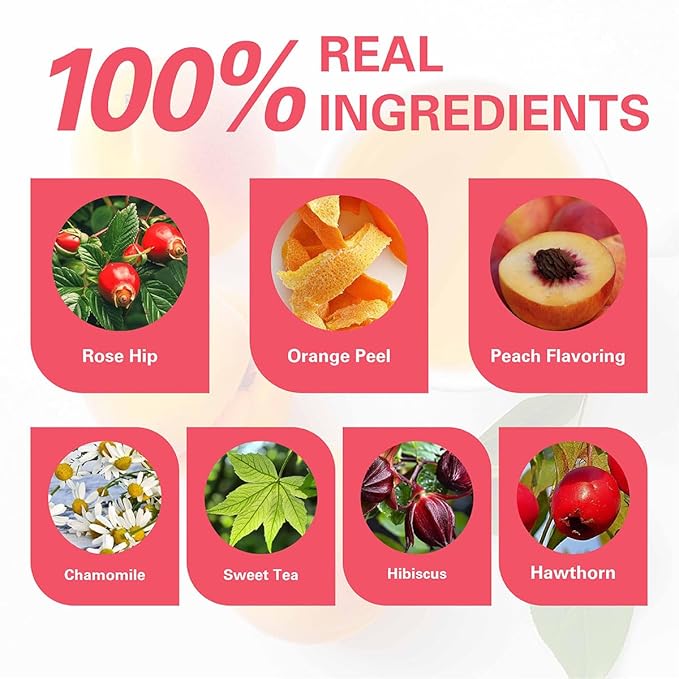 WT WEETEE Peach Herbal Tea Bags, Caffeine Free Tea Made with Rose Hip, Orange Peel, Hawthorn