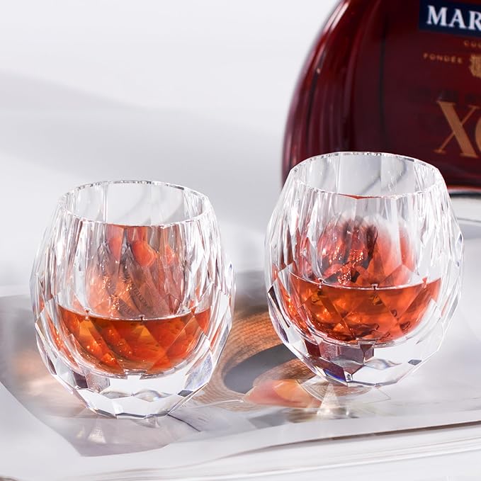 KAMMAK Crystal Whiskey Glasses Set of 2, Handcrafted Old Fashioned Glasses Stemless, 3.71oz Hand