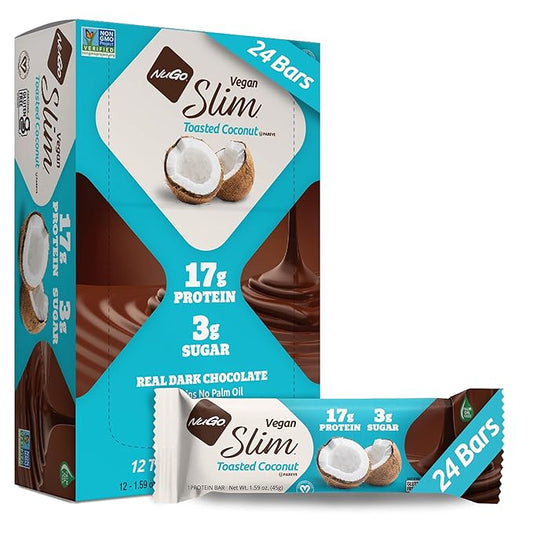 Nugo Slim Dark Chocolate Toasted Coconut, 16g Vegan Protein, 3g Sugar, 7g Fiber, Low Net Carb, Keto
