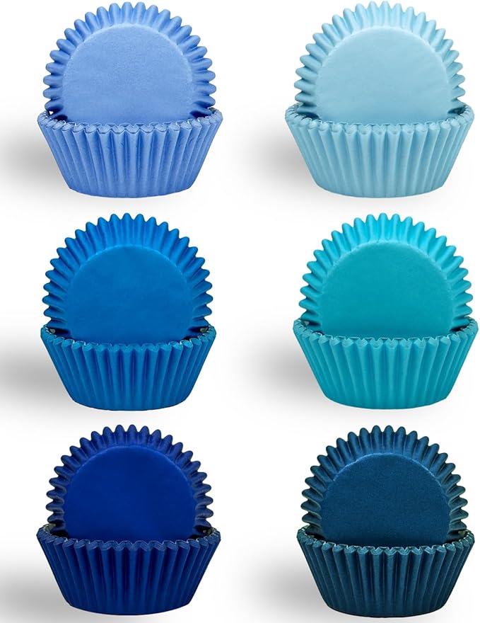 qiqee Mini 300-Count Cupcake Liners Cupcake Cups Food Grade 6 Solid Blue Colors Cupcake Papers
