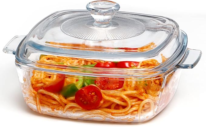 NUTRIUPS Small Glass Casserole Dish with Lid Oven Safe Square Casserole Dish 6.8 Inches Microwave