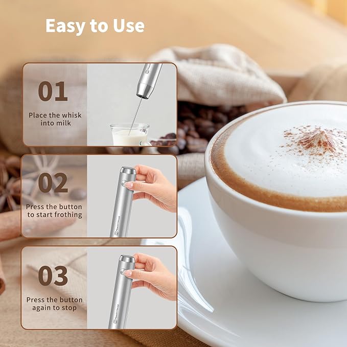 Maestri House Rechargeable Milk Frother with Stand, LunaFro Handheld Electric Foam Maker Waterproof