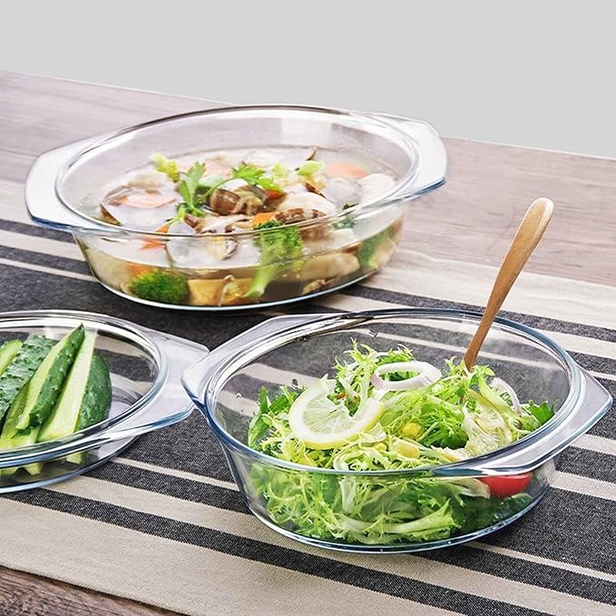 Set of 6 Pieces Round Tempered Glass Casserole Dish with Lids, Glass Casserole Baking Dish Set for