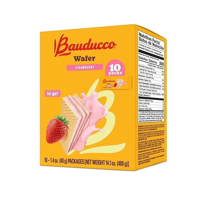 Bauducco Wafer Cookies, Strawberry, Single Serve, 14.1 oz (Pack of 10) - Individually Wrapped