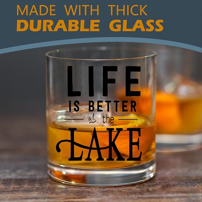 kunlisa Lake Lovers Gifts Whiskey Glasses, Lake House Decor and Gifts, Life Is Better at the Lakes