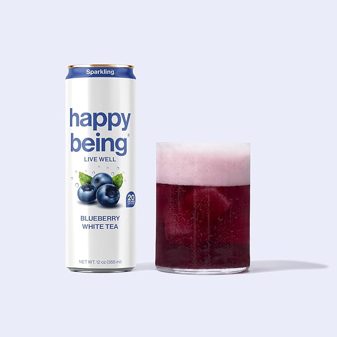 Happy Being Sparkling Nutrient-Rich Blueberry White Tea – Infused with Turmeric, Elderberry