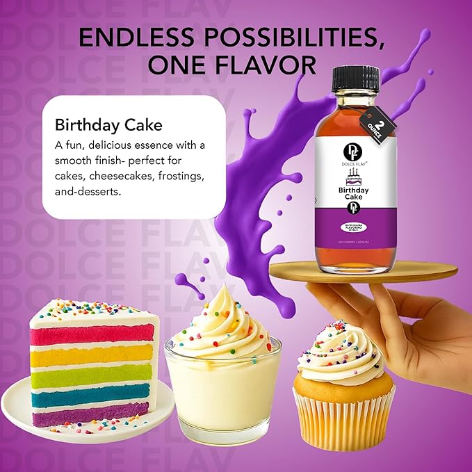 Dolce Flav Birthday Cake Extract ??2 Ounce Water-Soluble Kosher, Sugar-Free, Concentrated Festive