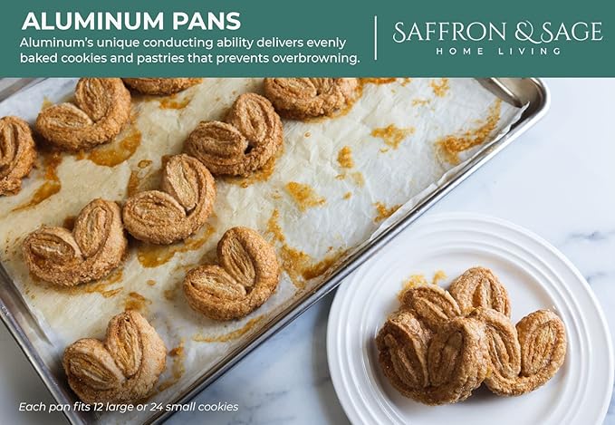 Commerical Quality Cookie Sheet Pan - 4 Pack Aluminum Half Sheet Baking Pan by Saffron & Sage Home