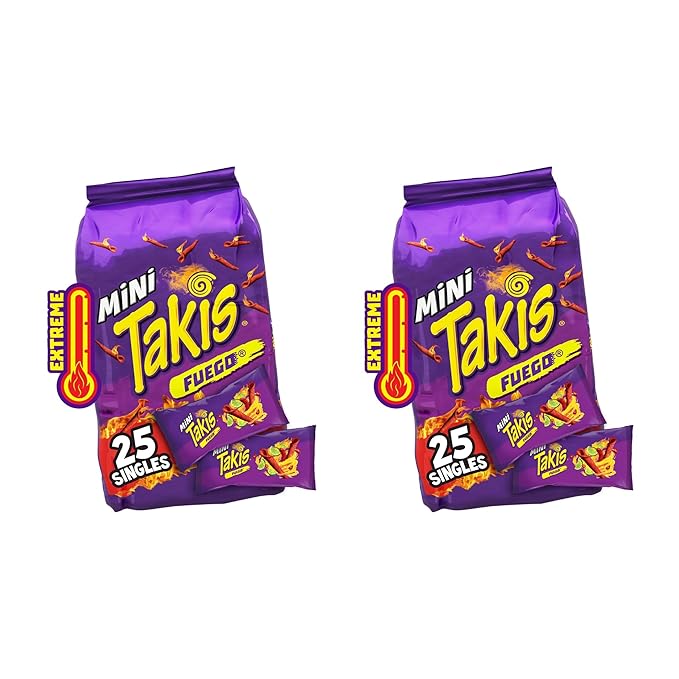 Takis Fuego Mini 25 pc / 1.23 oz Bite Size Multipack, Hot Chili Pepper & Lime Flavored Extreme