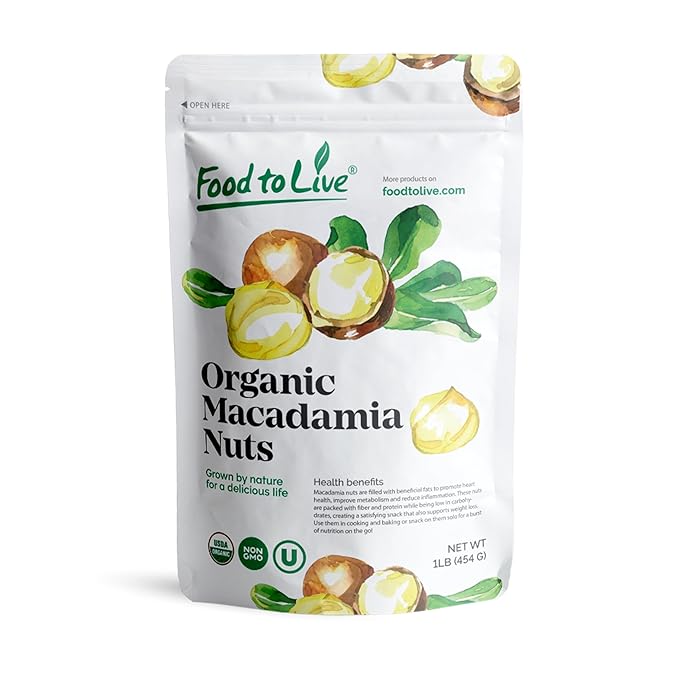 Food to Live Organic Whole Macadamia Nuts, 1 Pound – Non-GMO, Raw, Shelled, Unsalted, Kosher