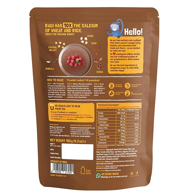 Slurrp Farm Millet Pancake Mix | Chocolate Flavor | Made with Jowar, Oats & Ragi | No Maida, No
