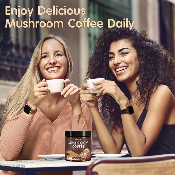Mushroom Coffee, 6 Adaptogenic Mushrooms with Lion's Mane, Cordyceps, Turkey Tail & More, Instant