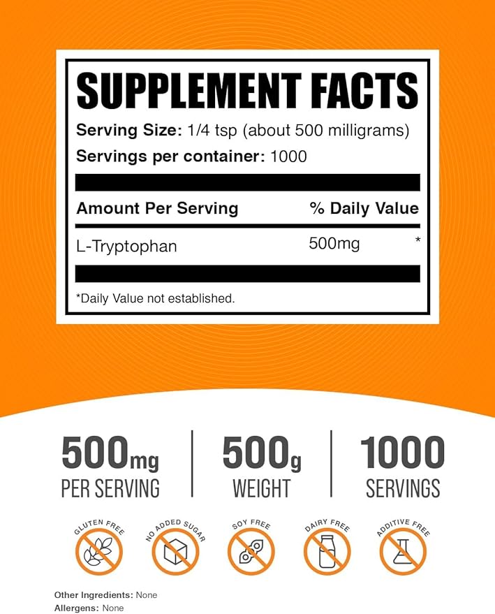 BulkSupplements.com L-Tryptophan Powder - Tryptophan Supplement, Amino Acid Supplement - Gluten