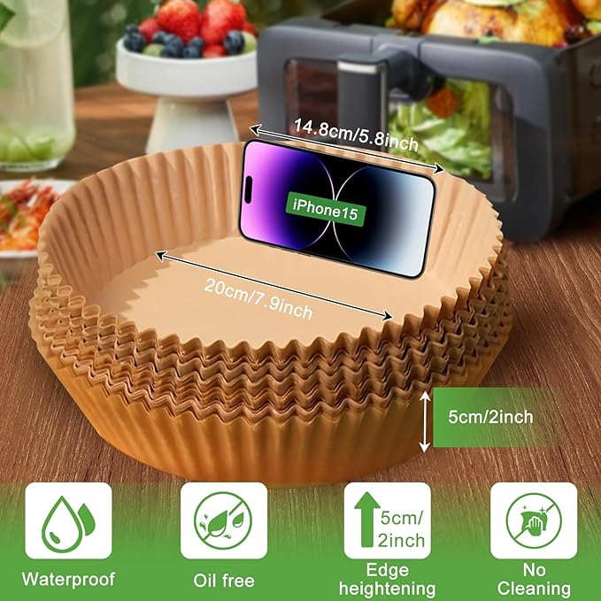 200PCS Air Fryer Liners Disposable: Round 7.9 Inch Non-Stick Airfryer Paper Liners - Food Grade
