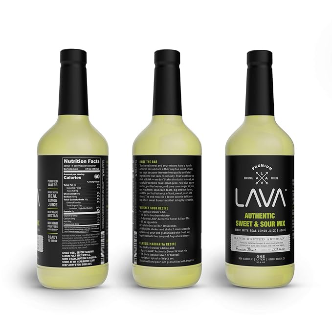 LAVA Premium Authentic Sweet & Sour Mix, Made with Real Lemon Juice, Lime Juice, Raw Blue Agave, No