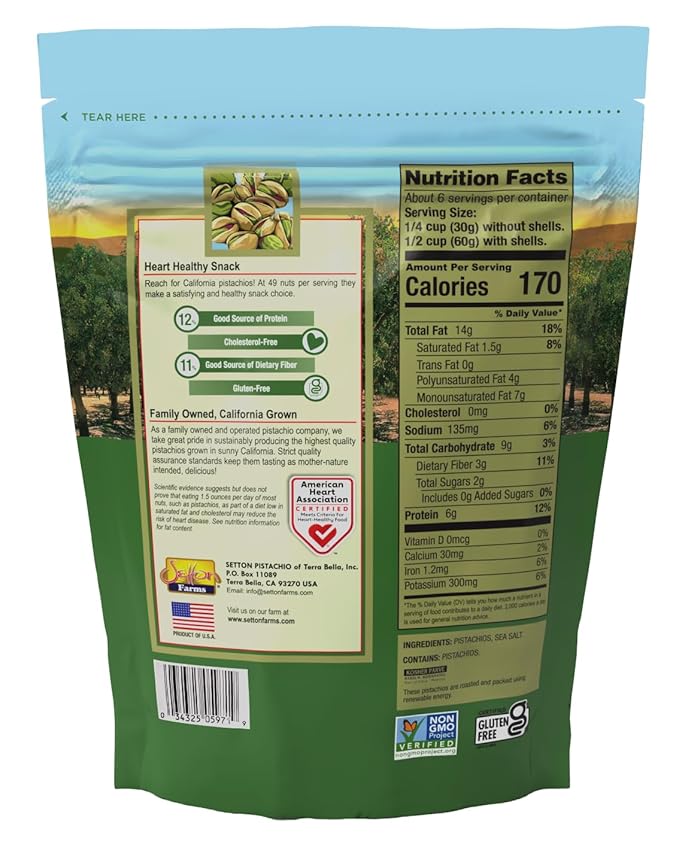 Setton Farms Premium Pistachios, Dry Roasted with Sea Salt, 12 Oz. Bag
