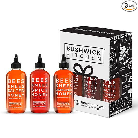 Bushwick Kitchen Bees Knees Honey Sampler Gift Box, Set Includes Spicy Honey, Meyer Lemon Honey