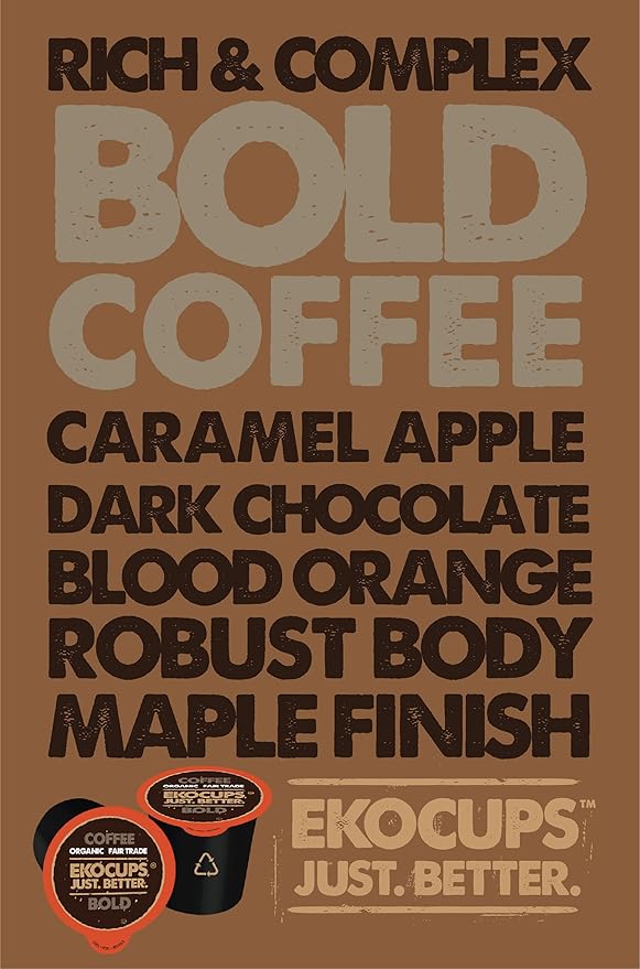 EKOCUPS Artisan Organic Bold Hot or Iced Coffee, Dark roast, in Recyclable Single Serve Cups for