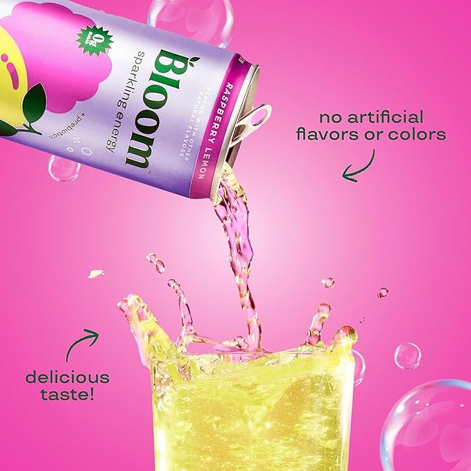 Bloom Nutrition Sparkling Energy Drink for Focus, Natural Caffeine, Zero Sugar, 180mg Caffeine
