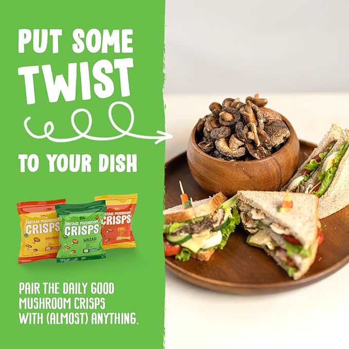 The Daily Good Shiitake Mushroom Crisps - 1-Pack Mushroom Chips, Yummy Dried Shiitake Mushrooms