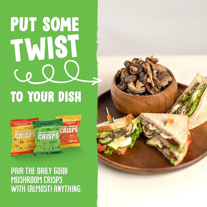 The Daily Good Shiitake Mushroom Crisps - 3 Packs Mushroom Chips, Gluten-Free Mushroom Snack