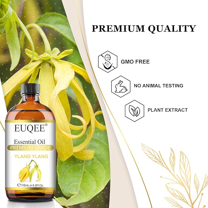 Ylang Ylang Essential Oil 118ml with Glass Dropper, Pure Ylang Ylang Oil for Diffuser, Candle