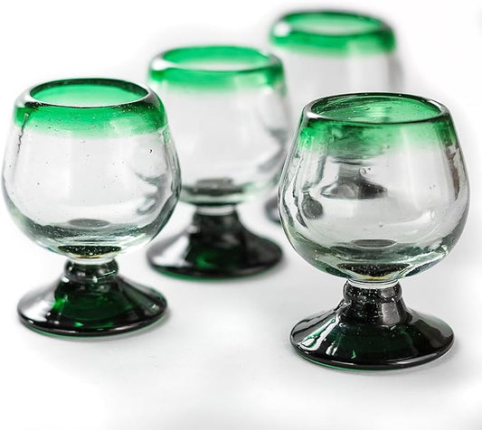 Authentic Mexican Tequila Hand Blown Shot Glasses - Set of 4-2 oz - Mini Glass Snifters - Heavy