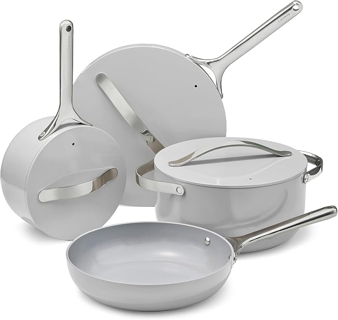 Caraway Nonstick Ceramic Cookware Set (12 Piece) Pots, Pans, Lids and Kitchen Storage - Non Toxic